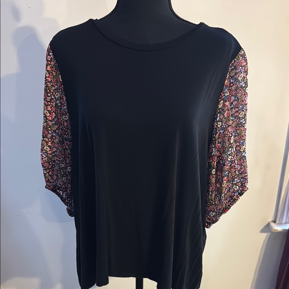 Black Top with Floral Sleeves